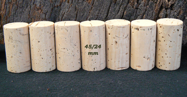 Bouchons de liège Cylindriques 45 x 24 mm – liège Naturel FS (9-11 ans)  (Col Ø 18,5 mm)