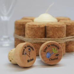 RETRAITE Bouchons personnalisés Tête Bois Verni (Col Ø 17,5 mm)